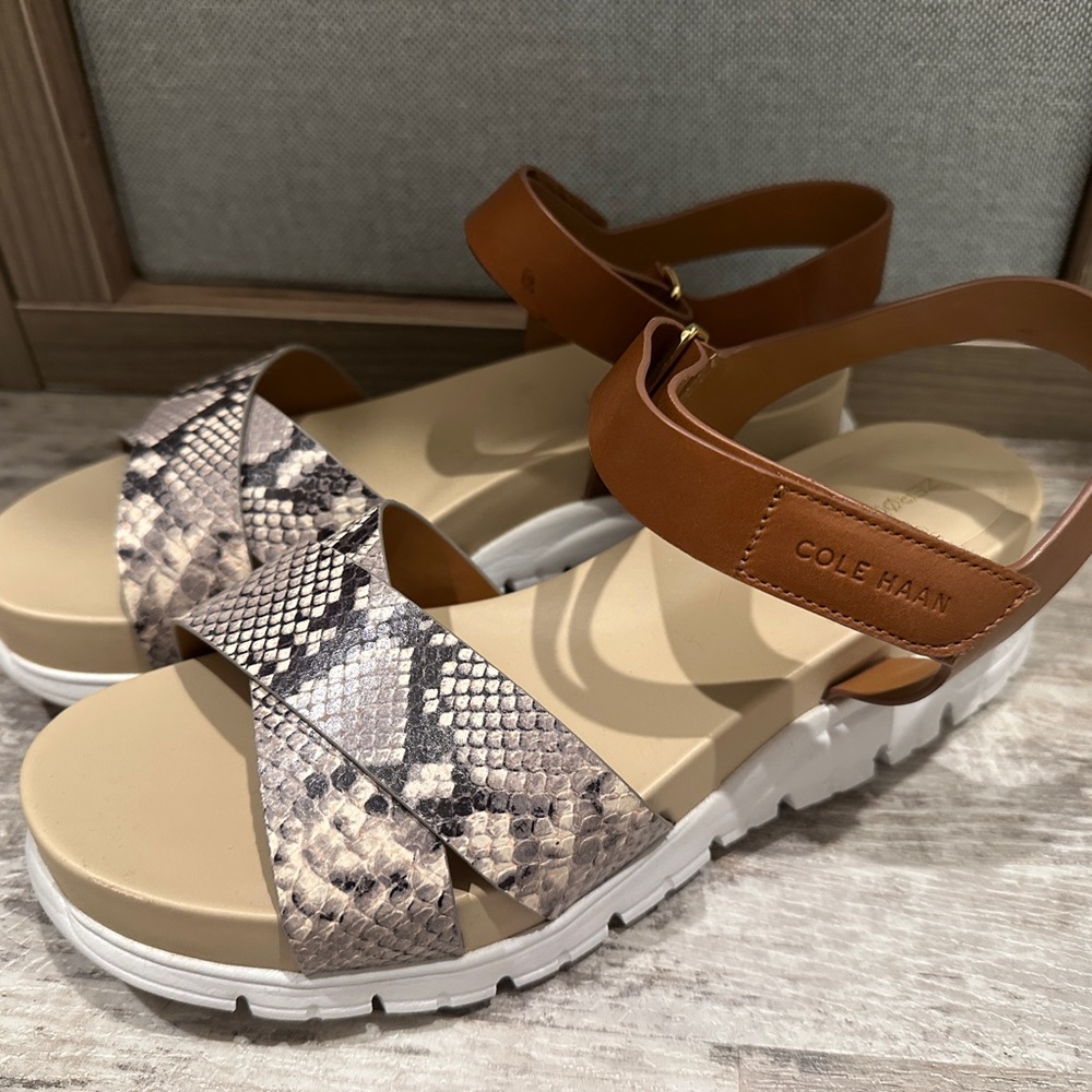Cole Haan Tan & Snake-Print Platform Sandal